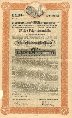 Styrian Water Power and Electricity Co. Limited - Various Denominations Bond